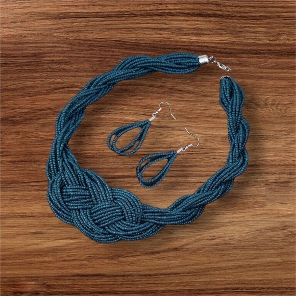 Boho Beaded Style Necklace And Drop Hook Earrings set simple jewelry set - Picture 2 of 2